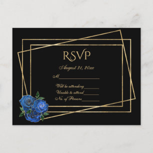 RSVP Black and Gold With Royal Blue Glam Roses Postcard