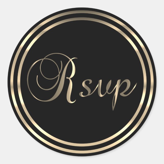 RSVP | Black and Golden Classic Round Sticker (Front)