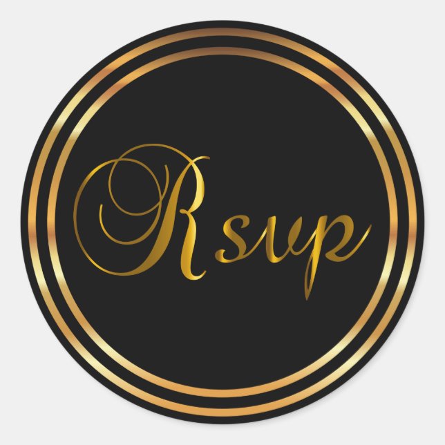 RSVP | Black and Golden Classic Round Sticker (Front)