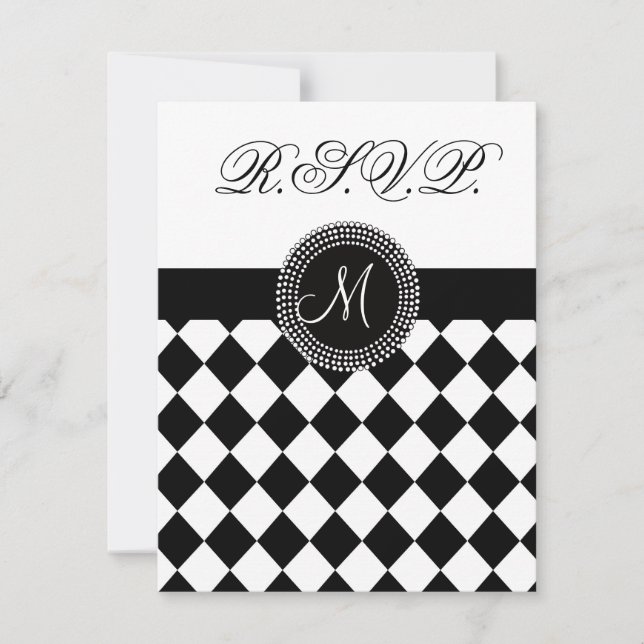 RSVP Black and White Monogram Wedding Card (Front)