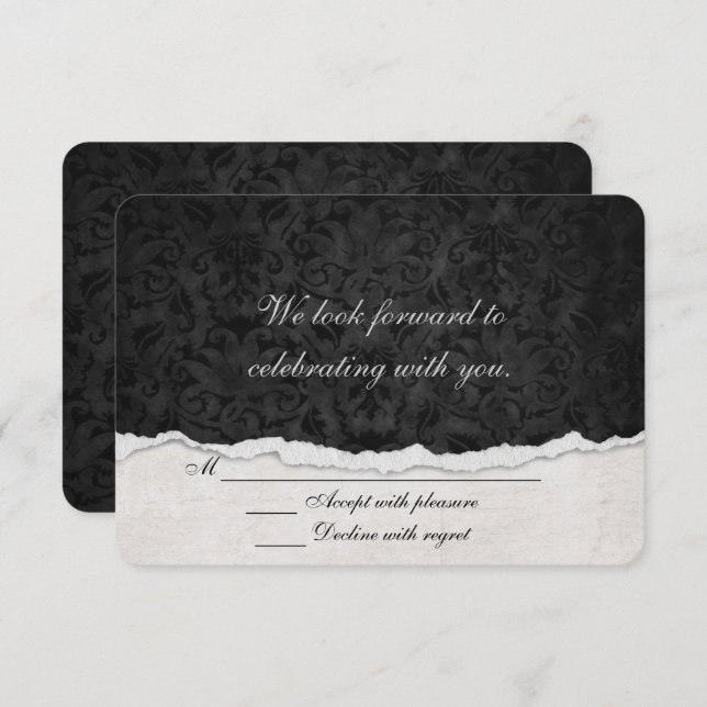 RSVP Black Damask with torn edge border Invitation (Front/Back)