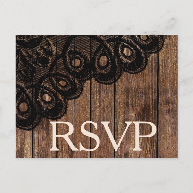 RSVP Black Faux Lace and Wood Invitation Postcard (Front)