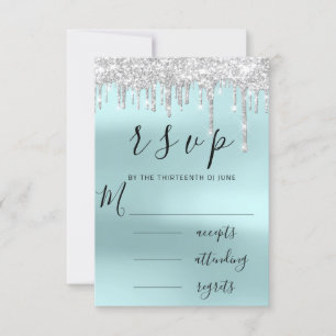 RSVP Black Grey Grey Silver Aqua Drips Wedding