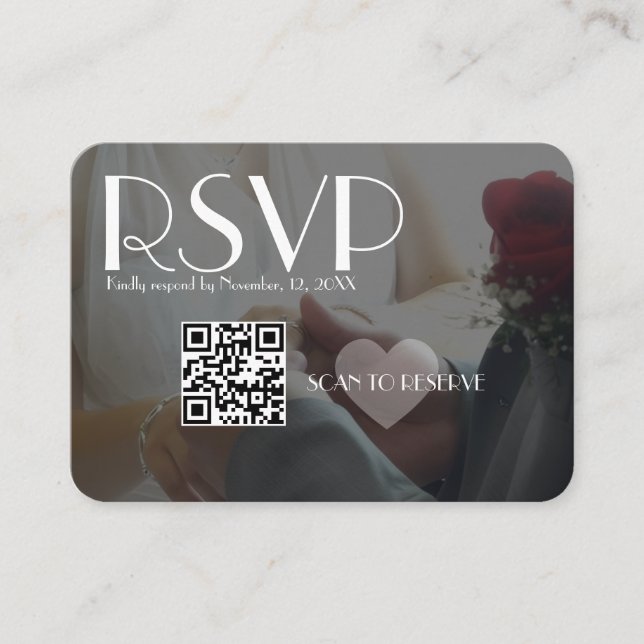  RSVP Black Photo Heart QR Code Wedding Enclosure Card (Front)