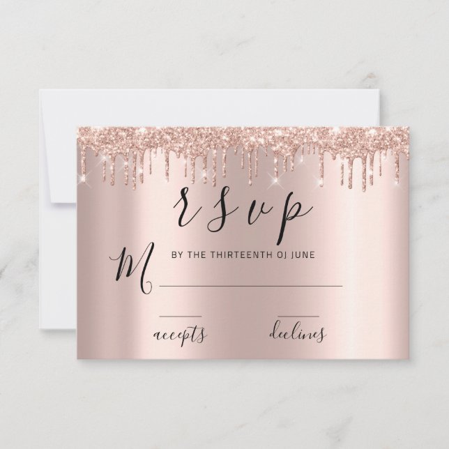 RSVP Black Rose Gold Glitter Drips Card (Front)