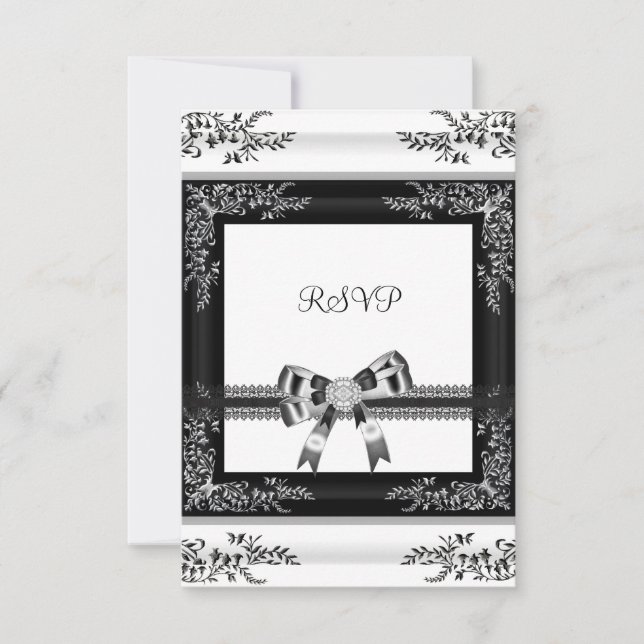 RSVP Black White Lace Floral Diamond 3 Invitation (Front)