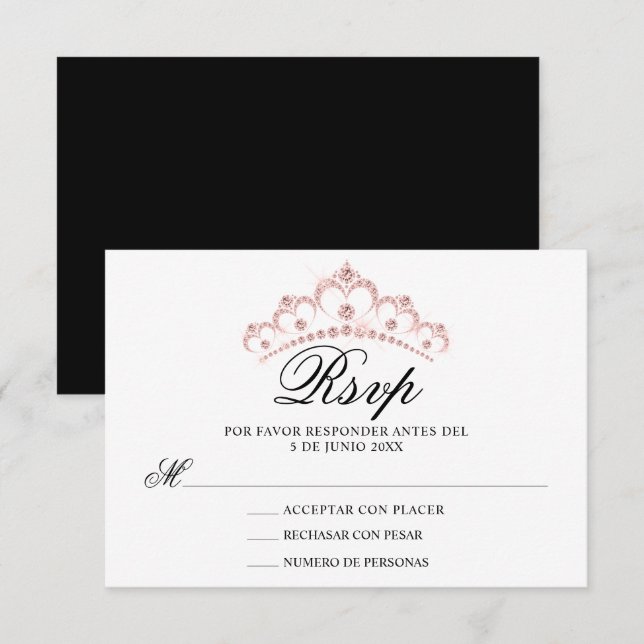 RSVP Black White Pink Spanish Quinceañera Quince (Front/Back)