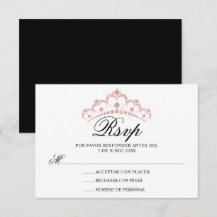 RSVP Black White Pink Spanish Quinceañera Quince Card