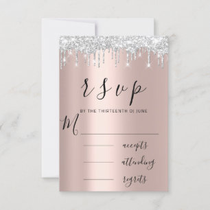 RSVP Black White Rose Silver Drips Wedding