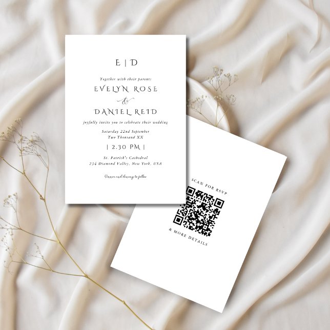 RSVP Black & White Wedding Invitation With QR Code (Creator Uploaded)