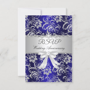 RSVP Blue Floral Bow 25th Wedding Anniversary 