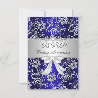 RSVP Blue Floral Bow 25th Wedding Anniversary
