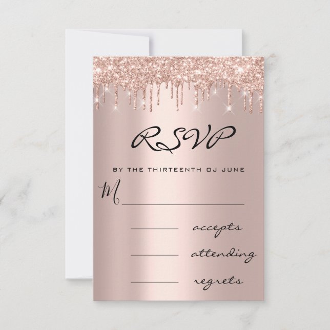 RSVP Blue Navy Rose Drip Simly Wedding Card (Front)