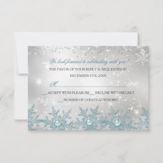 RSVP Blue Pearl Snowflake Christmas Party Card