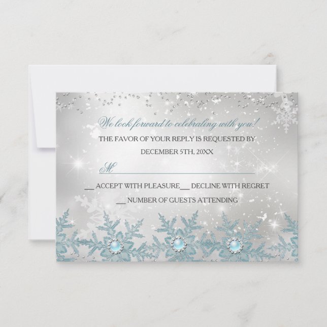 RSVP Blue Pearl Snowflake Christmas Party Card (Front)