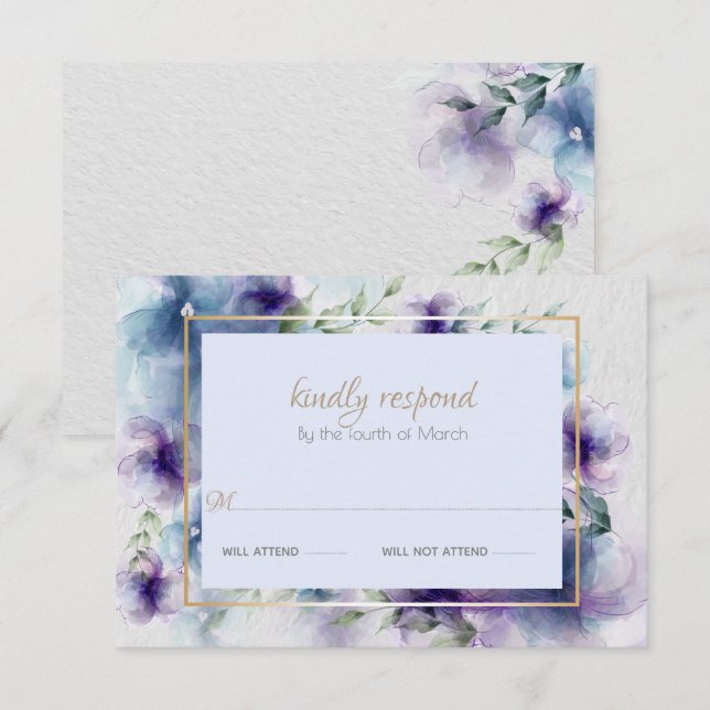 RSVP | Blue-Violet Translucent Watercolor Flowers  Card (Front/Back)