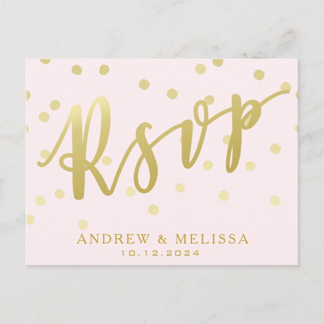 RSVP | Blush Pink & Faux Gold Script Invitation Postcard (Front)