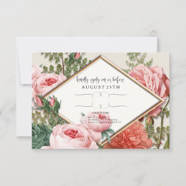 RSVP Blush Rose Gold Romantic Pretty Pink Flowers (Front)