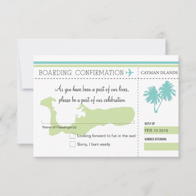 RSVP Boarding Pass to CAYMAN ISLANDS (Front)