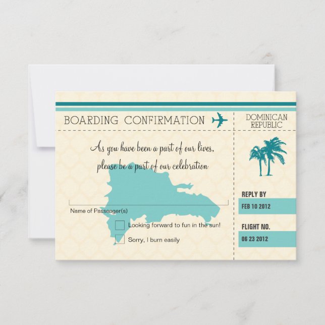 RSVP Boarding Pass TO Dominican Republic Card (Front)