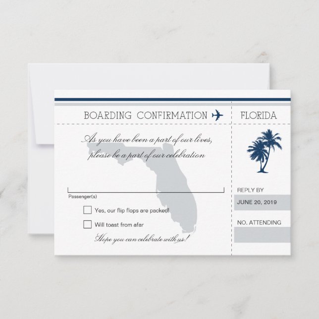 RSVP Boarding Pass TO Florida Blue and Grey (Front)