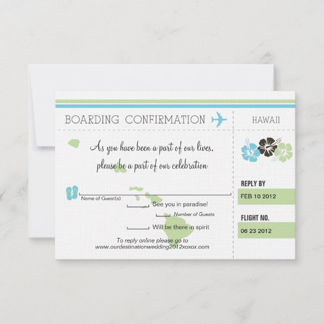 RSVP Boarding Pass TO Hawaii Card (Front)