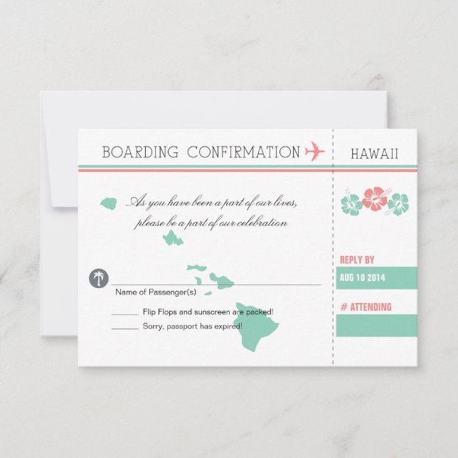 RSVP Boarding Pass TO HAWAII Card (Front)