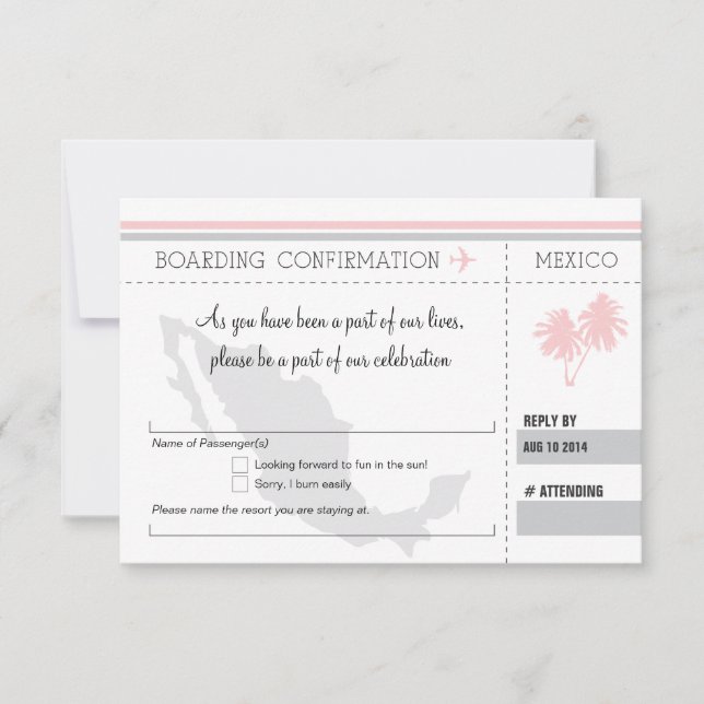 RSVP Boarding Pass TO MEXICO Invitation (Front)