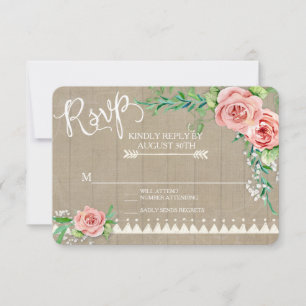 RSVP BOHO Flower Peony Babys Breath Barn Farm Wood Card
