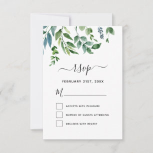 RSVP Botanical Greenery Foliage Watercolor Wedding Invitation