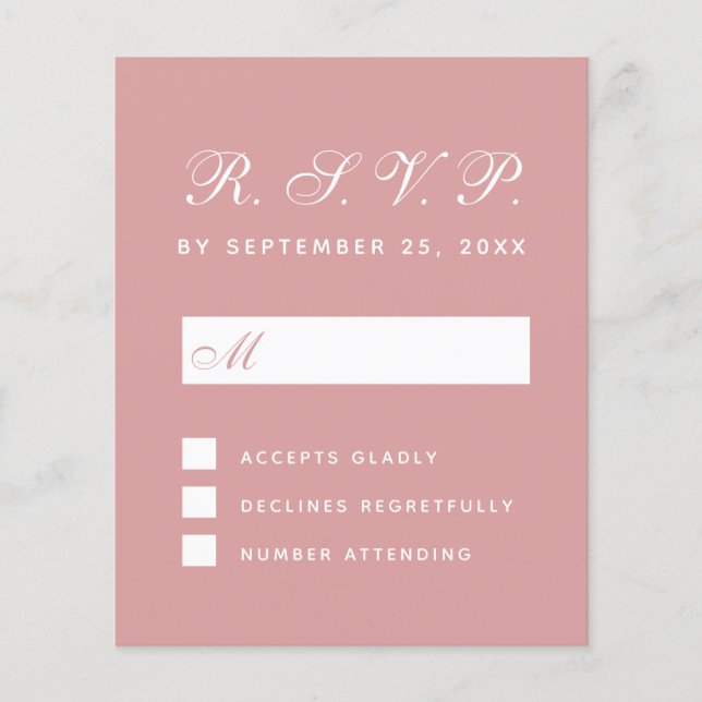 RSVP Budget Dusty Rose White Script Response Card (Front)