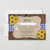 RSVP Burlap Wedding Wood Rustic Blue Check Cards