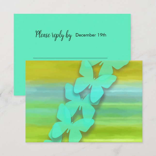 RSVP Butterfly Blue Green Yellow Watercolor  Invitation (Front/Back)