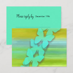 RSVP Butterfly Blue Green Yellow Watercolor Invitation