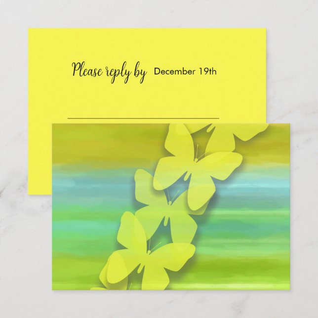 RSVP Butterfly Blue Green Yellow Watercolor  Invitation (Front/Back)
