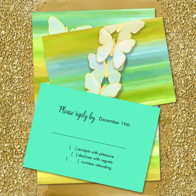 RSVP Butterfly Blue Green Yellow Watercolor  Invitation (Creator Uploaded)
