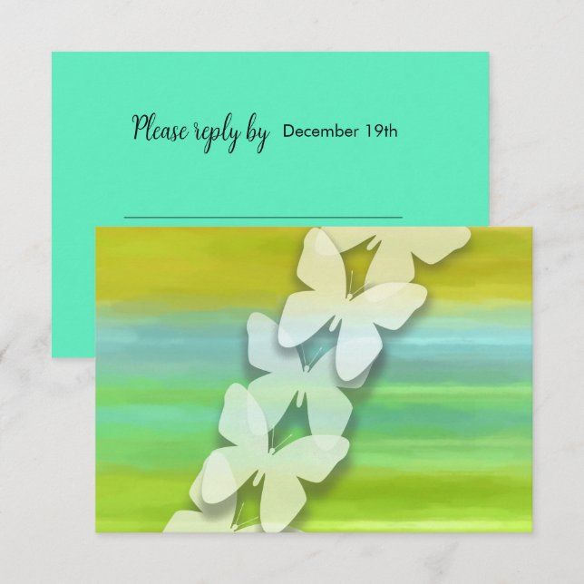 RSVP Butterfly Blue Green Yellow Watercolor  Invitation (Front/Back)