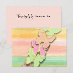 RSVP Butterfly Pink Green Peach Watercolor Invitation