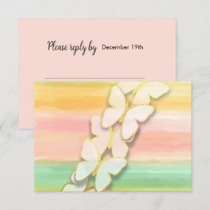 RSVP Butterfly Pink Green Peach Watercolor Invitation