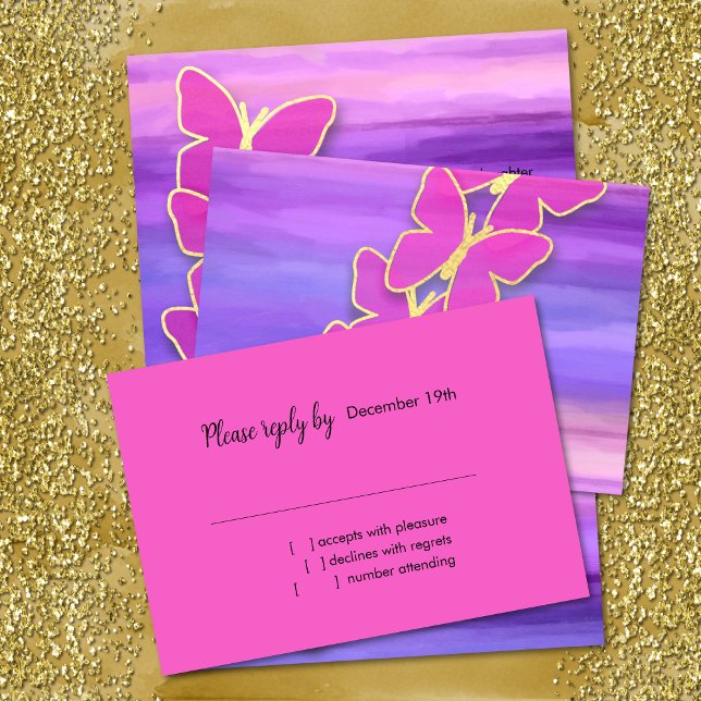 RSVP Butterfly Pink Purple Watercolor  Invitation (Creator Uploaded)
