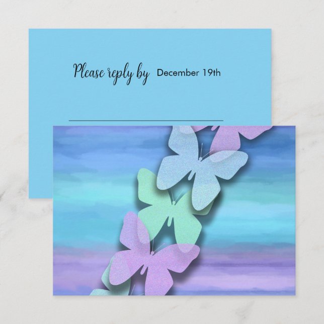 RSVP Butterfly Turquoise Purple Watercolor  Invitation (Front/Back)