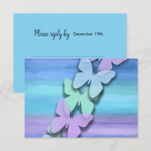 RSVP Butterfly Turquoise Purple Watercolor Invitation