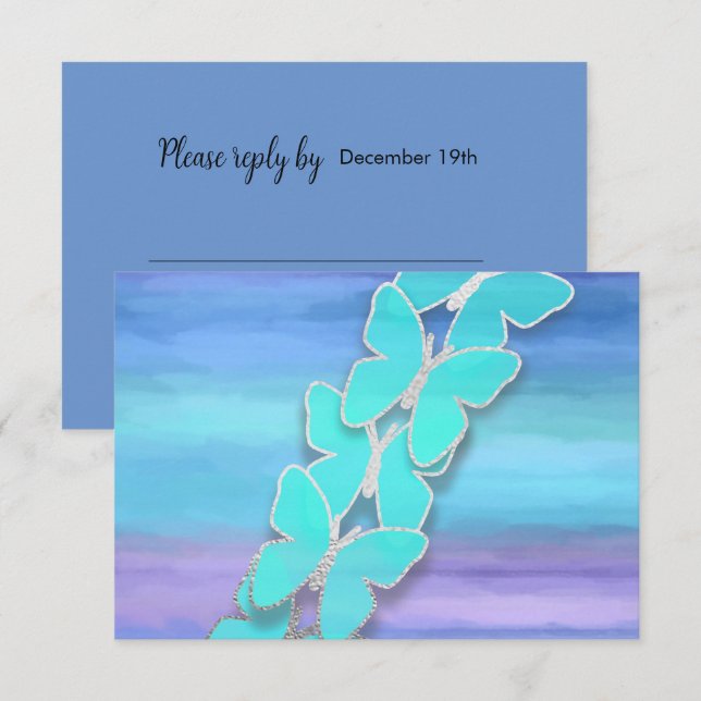 RSVP Butterfly Turquoise Purple Watercolor  Invitation (Front/Back)