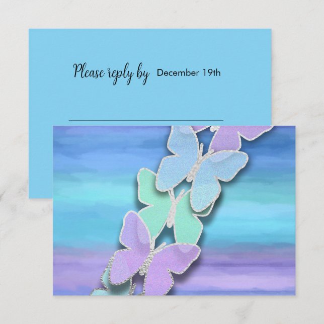 RSVP Butterfly Turquoise Purple Watercolor  Invitation (Front/Back)
