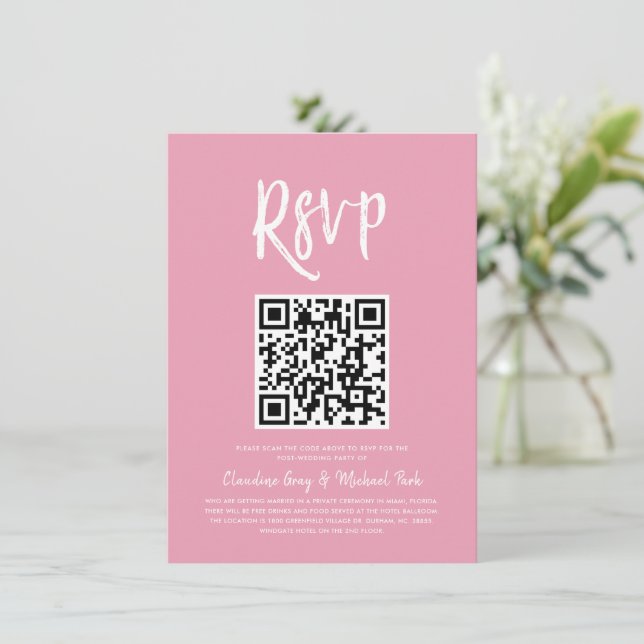 RSVP by QR Code | Blush Pink Script Style RSVP Invitation (Standing Front)
