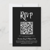 RSVP by QR Code | Solid Black Script Style RSVP In