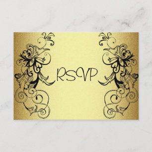RSVP  Card All Events Elegant Gold Black Floral