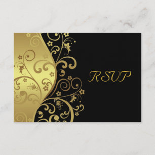RSVP Card--Black & Gold Swirls
