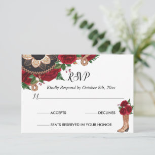 RSVP Card Charra Quinceañera, Red Roses Mariachi