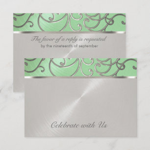 RSVP Card Elegant Mint Green Silver Filigree
